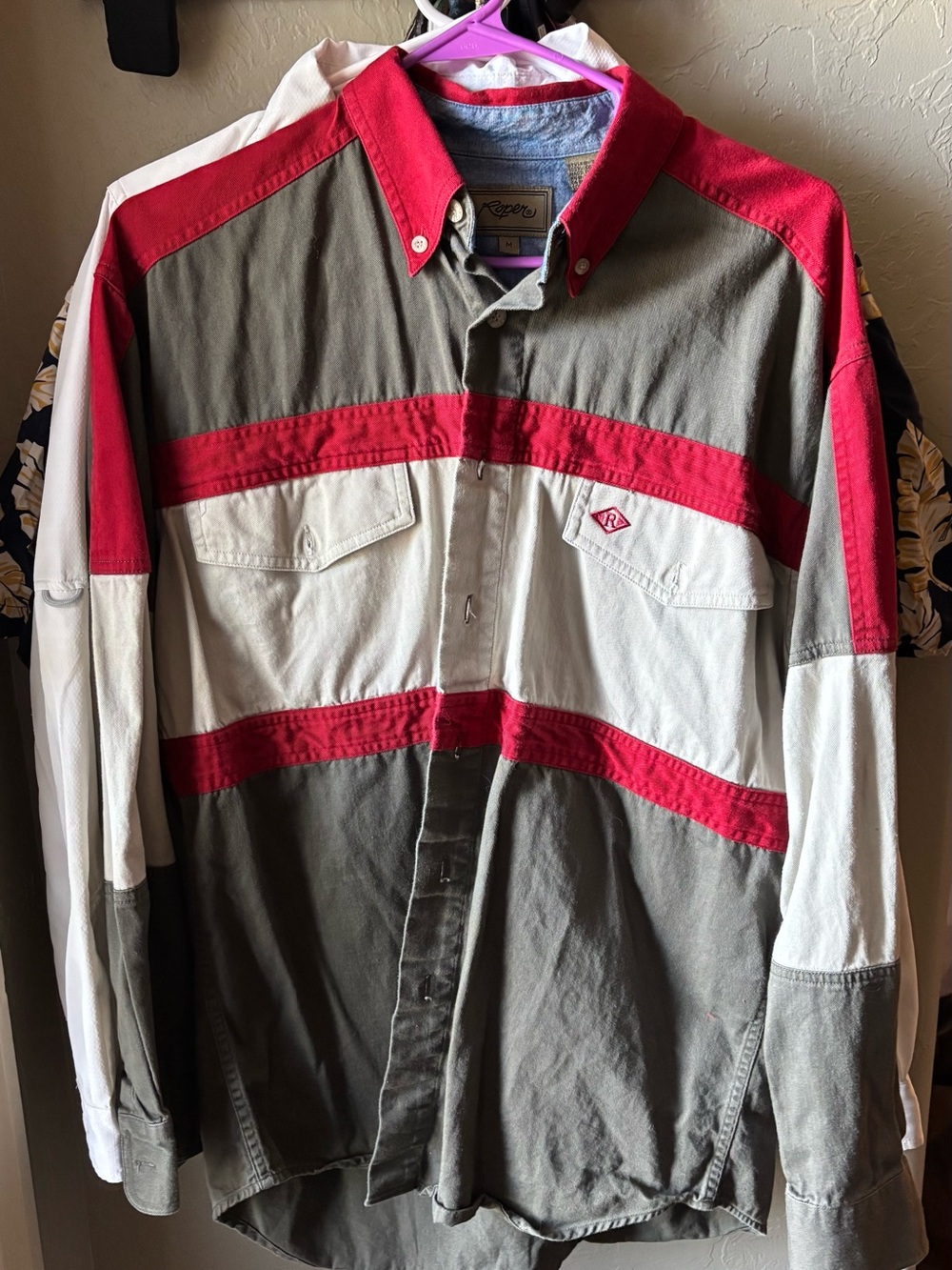 Vintage Roper Men’s Medium Western Color Block Button Shirt 100% Cotton M